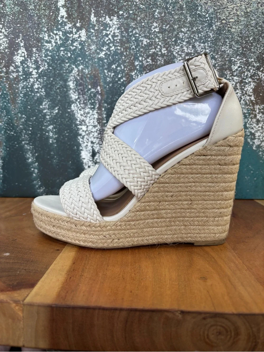 Charlotte Russe 2010s Coastal Chic Braided Espadrille Chunky Wedge Sandals Cream